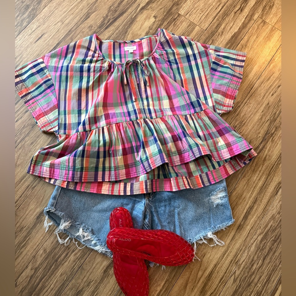 Colorful Plaid Billowy Top